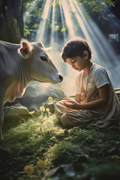 Photorealistic kid representing krishna