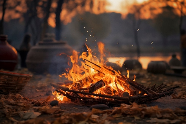 Free photo photorealistic lohri festival celebration with campfire