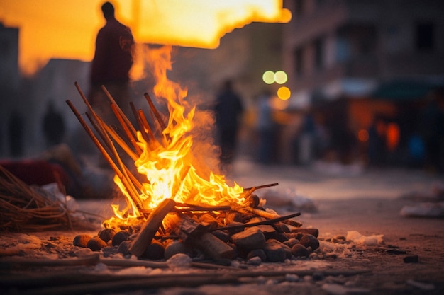 Photorealistic lohri festival celebration with campfire