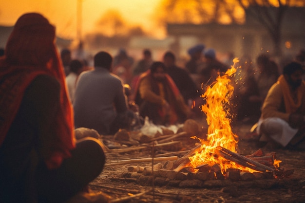 Photorealistic lohri festival celebration with campfire