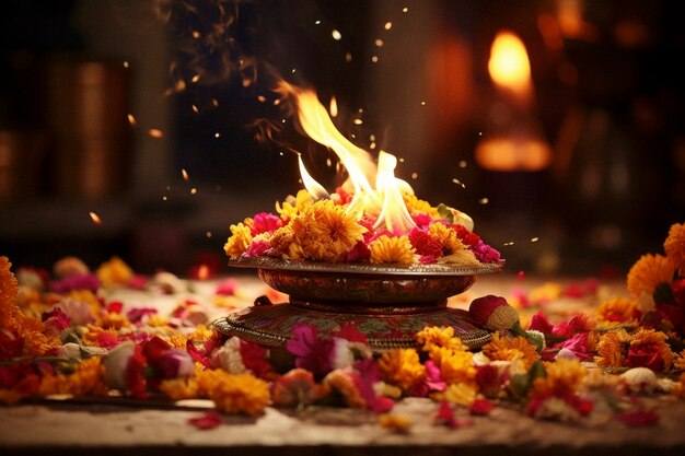 Photorealistic lohri festival celebration with offerings and candle