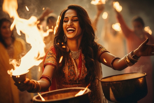 Free photo photorealistic lohri festival with woman celebrating