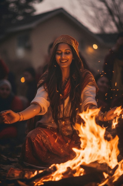 Free photo photorealistic lohri festival with woman celebrating