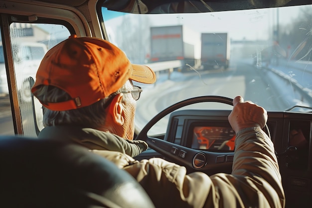 Free Photo photorealistic man driving truck