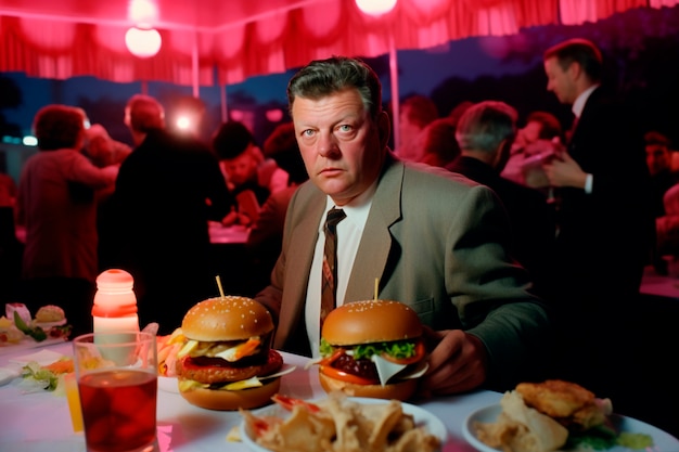 Free photo photorealistic  man with a burger meal