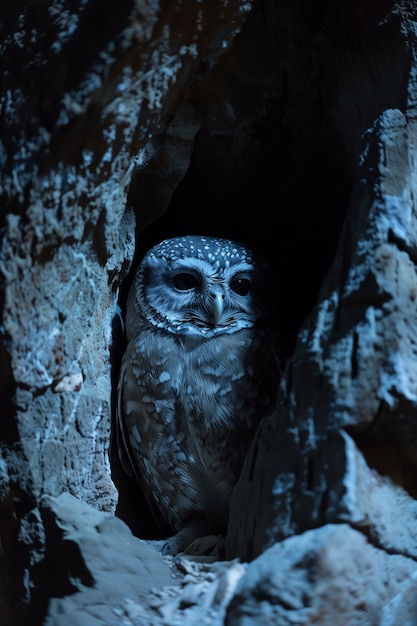 Photorealistic owl during the night time