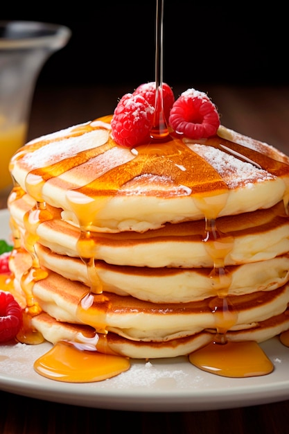 Photorealistic pancakes  with raspberries