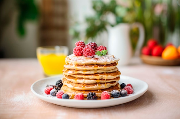 Free photo photorealistic pancakes  with raspberries