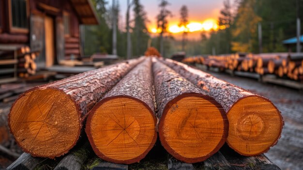 Photorealistic perspective of wood logs in the timber industry