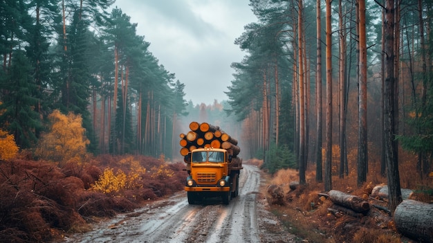 Photorealistic perspective of wood logs in the timber industry