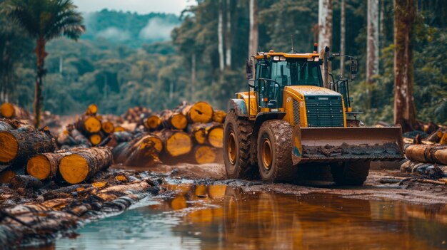 Photorealistic perspective of wood logs in the timber industry