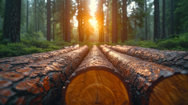 Photorealistic perspective of wood logs