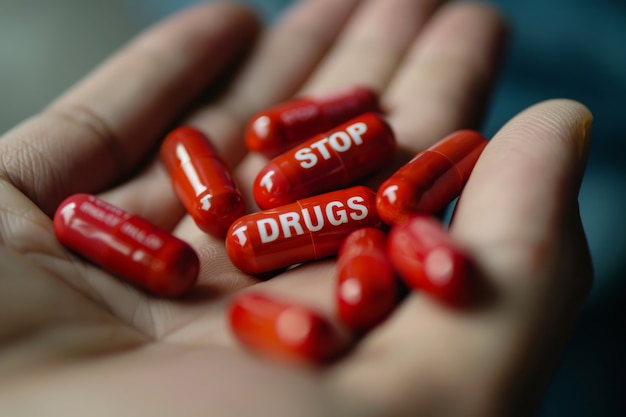 Free Photo photorealistic pills and tablets in different colors with the text stop drugs