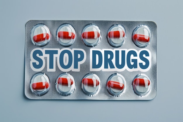 Free photo photorealistic pills and tablets in different colors with the text stop drugs