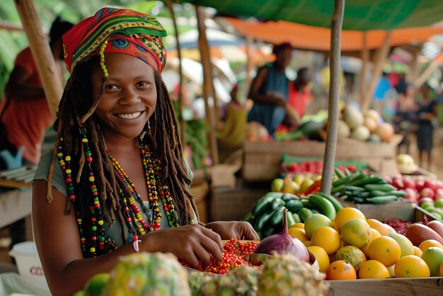 Photorealistic portrait of african rastafarian woman with dreads