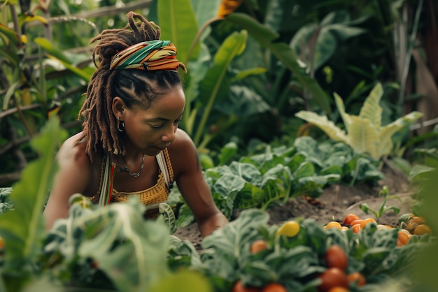 Photorealistic portrait of african rastafarian woman with dreads