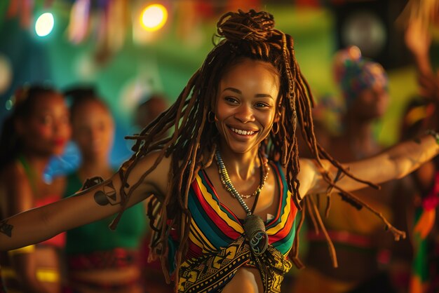 Photorealistic portrait of african rastafarian woman with dreads