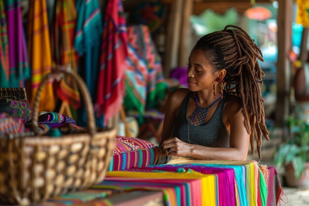 Photorealistic portrait of african rastafarian woman with dreads