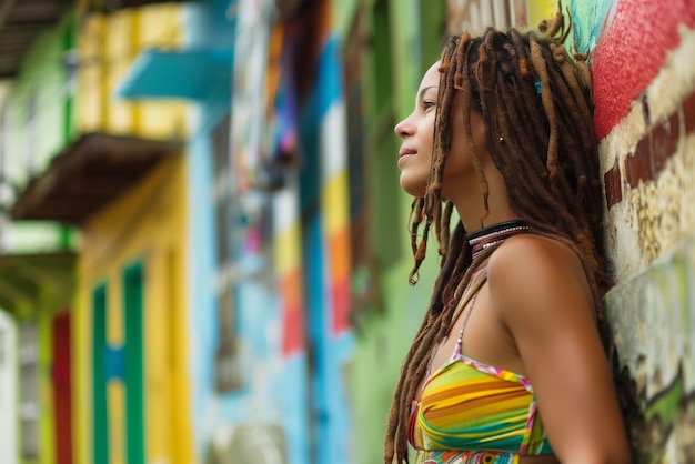 Photorealistic portrait of african rastafarian woman with dreads