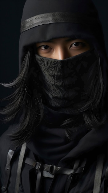 Photorealistic portrait of female ninja warrior