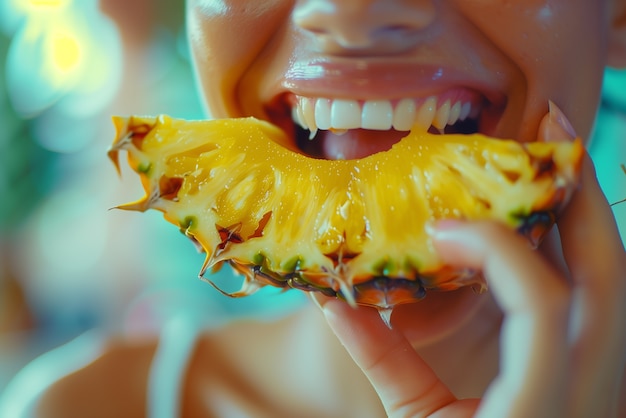 Free Photo photorealistic portrait of person with exotic pineapple fruit