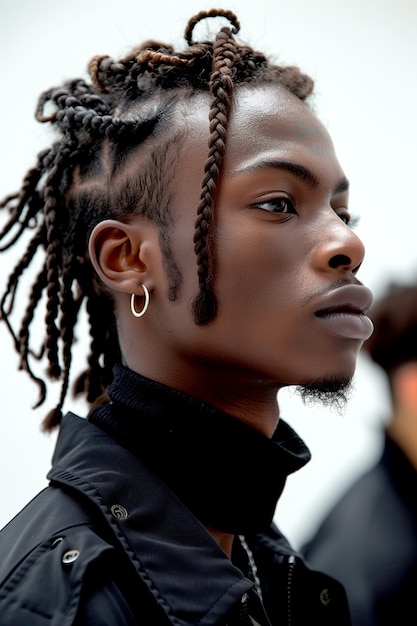 Photorealistic portrait of young person with braids