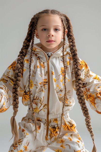 Photorealistic portrait of young person with braids