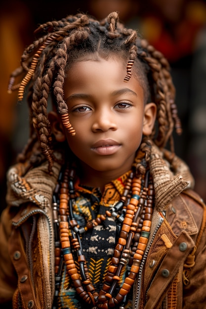 Free photo photorealistic portrait of young person with braids