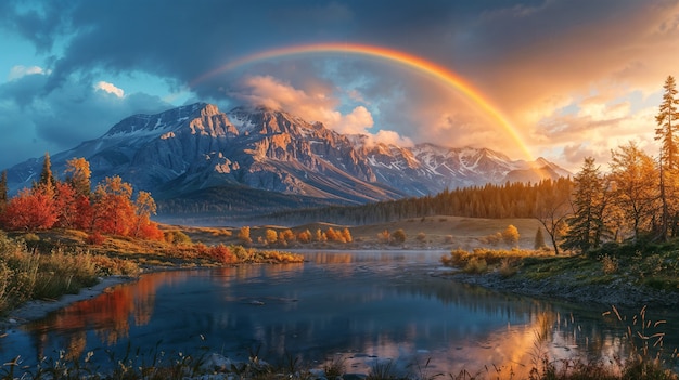 Free Photo photorealistic rainbow with countryside nature landscape