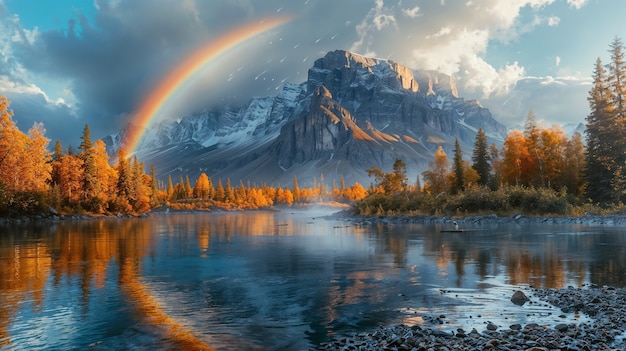 Free Photo photorealistic rainbow with countryside nature landscape