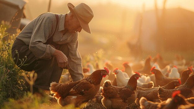 Photorealistic scene of a poultry farm with chickens