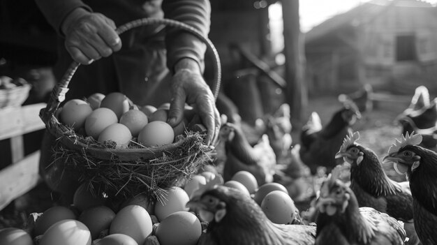 Photorealistic scene of a poultry farm with chickens