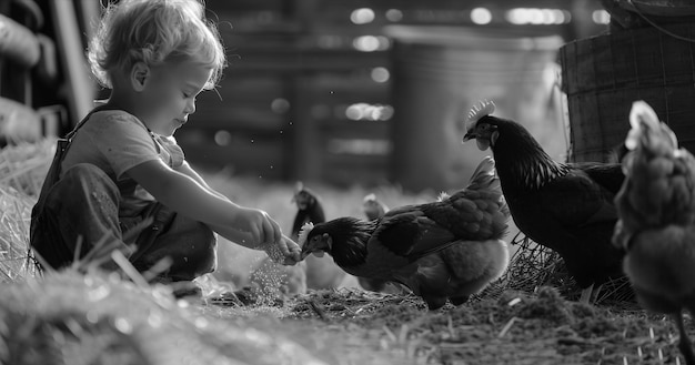 Photorealistic scene of a poultry farm with chickens