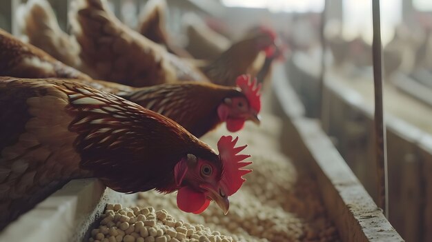 Photorealistic scene of a poultry farm with chickens