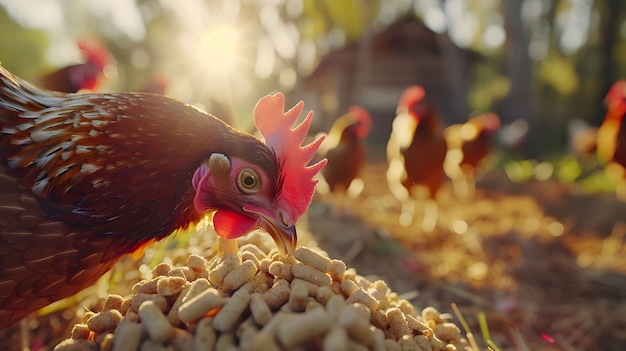 Photorealistic scene of a poultry farm with chickens