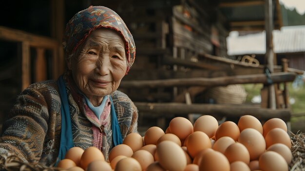 Photorealistic scene of a poultry farm with chickens