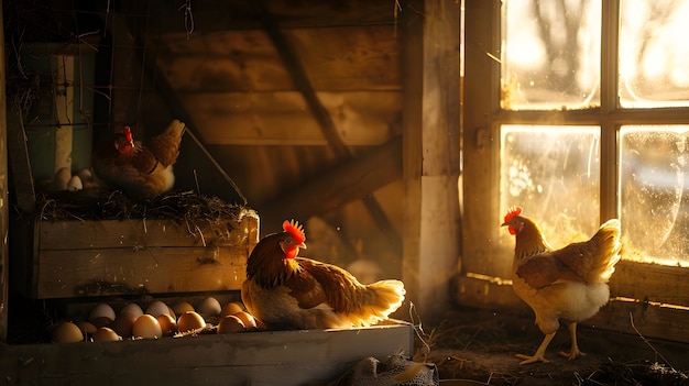 Free photo photorealistic scene of a poultry farm with chickens