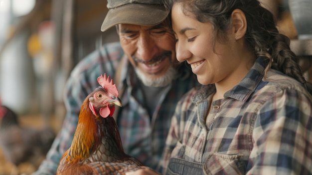 Free photo photorealistic scene of poultry farm with people and chickens