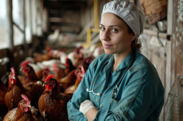 Free photo photorealistic scene of poultry farm with people and chickens