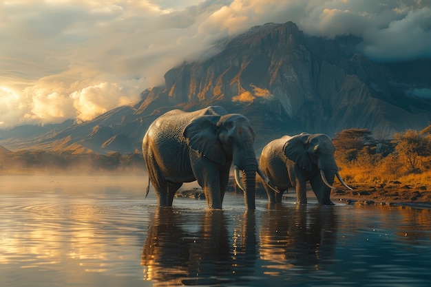 Free photo photorealistic scene of wild elephants