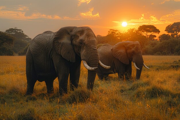 Photorealistic scene of wild elephants