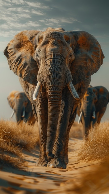 Free photo photorealistic scene of wild elephants