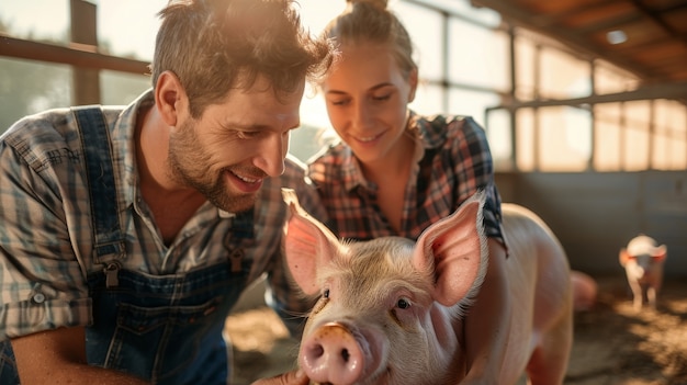 Free Photo photorealistic scene with people taking care of a pig farm