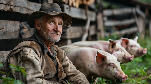 Photorealistic scene with pigs raised in a farm environment