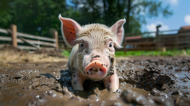 Photorealistic scene with pigs raised in a farm environment