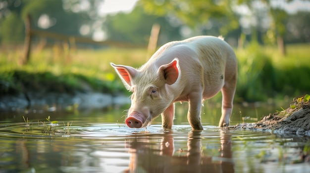 Photorealistic scene with pigs raised in a farm environment