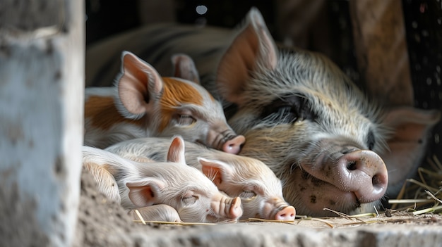 Free photo photorealistic scene with pigs raised in a farm environment