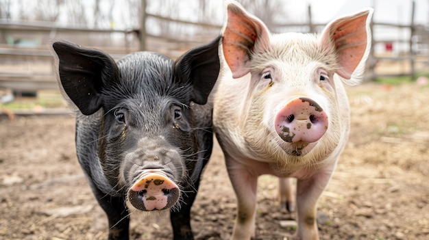 Photorealistic scene with pigs raised in a farm environment