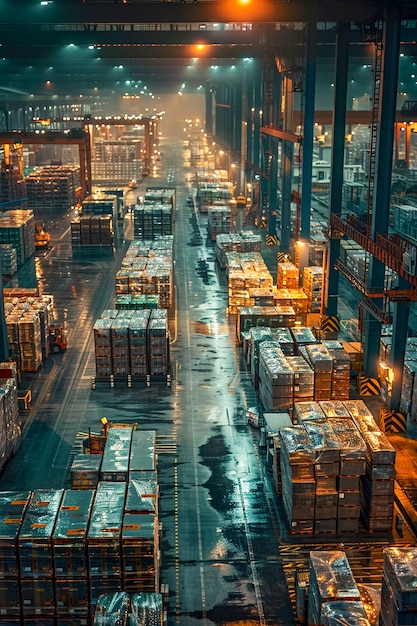 Photorealistic scene with warehouse logistics operations