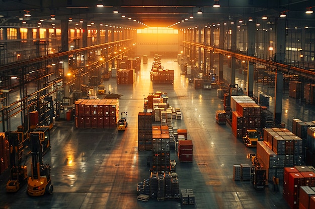 Photorealistic scene with warehouse logistics operations